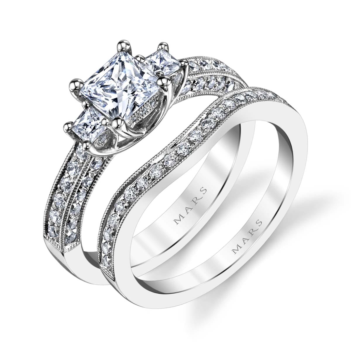 Three Stone Vintage  Engagement  rings  MARKS 25923 14KW 