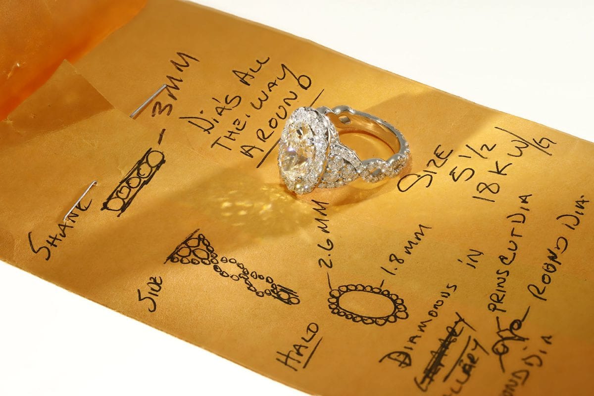 envelope with specifications for custom engagement rings