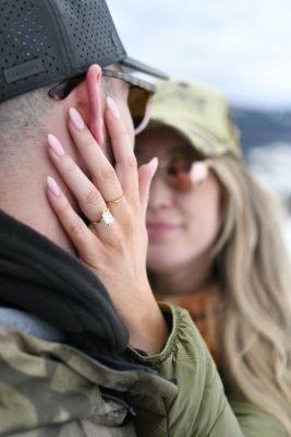 model posing with engagement from denver jewelers, jewelry store denver