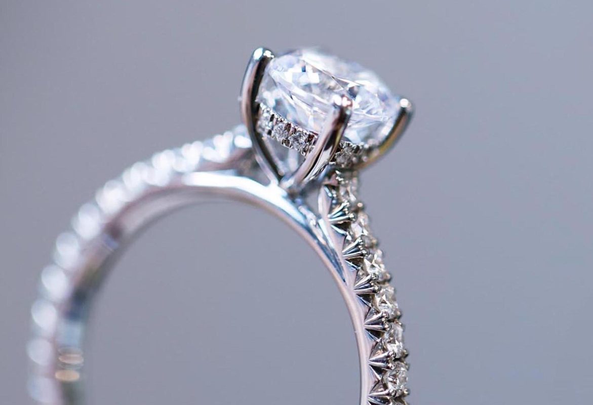 Beautiful custom diamond engagement ring in Denver made by Mark's Diamonds jewelers